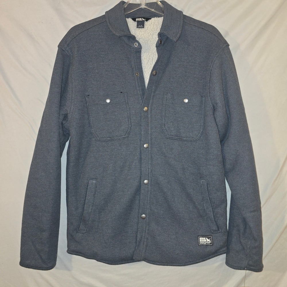 Eddie Bauer Thermal Shirt Jacket Small Mens Gray Faux Shearling Waffle Knit